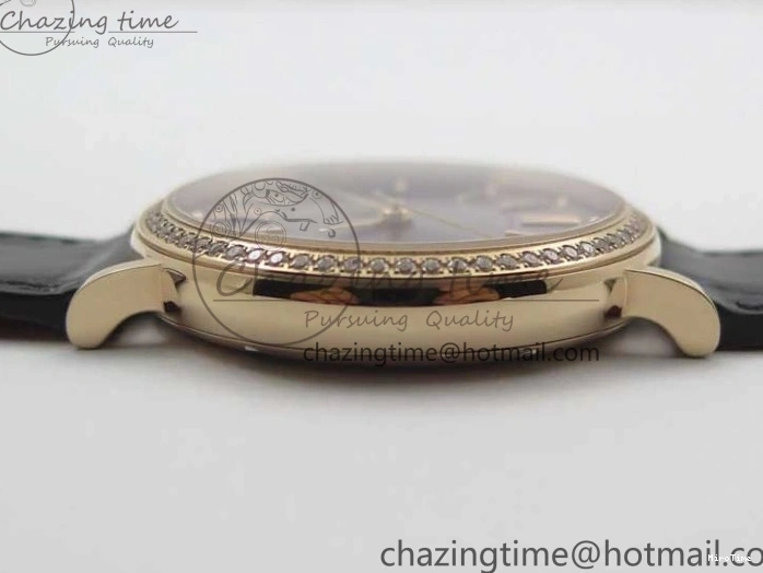 MIROTIME 1218 Durable Portofino 37mm RG V7F 1:1 Best Edition Gray Dial Diamonds Bezel on Black Leather Strap A 7089